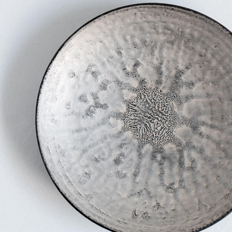 芳賀稔 黒銀 浅鉢 21cm