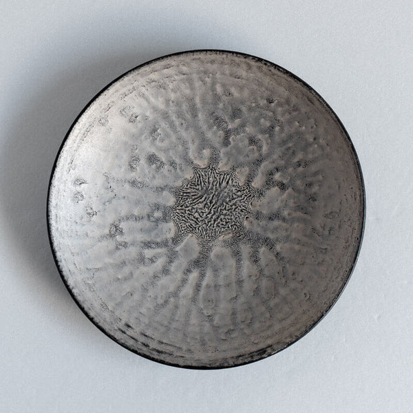 芳賀稔 黒銀 浅鉢 21cm