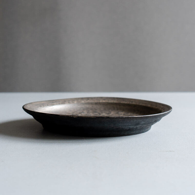 芳賀稔 黒銀 リム浅鉢 22cm