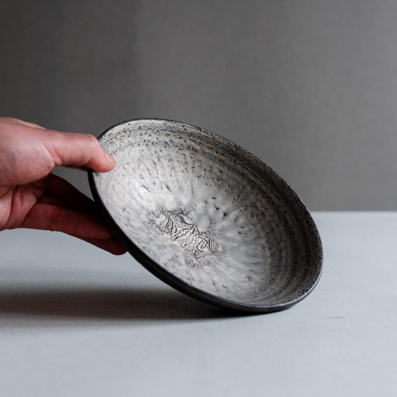 芳賀稔 黒銀 鉢 19cm
