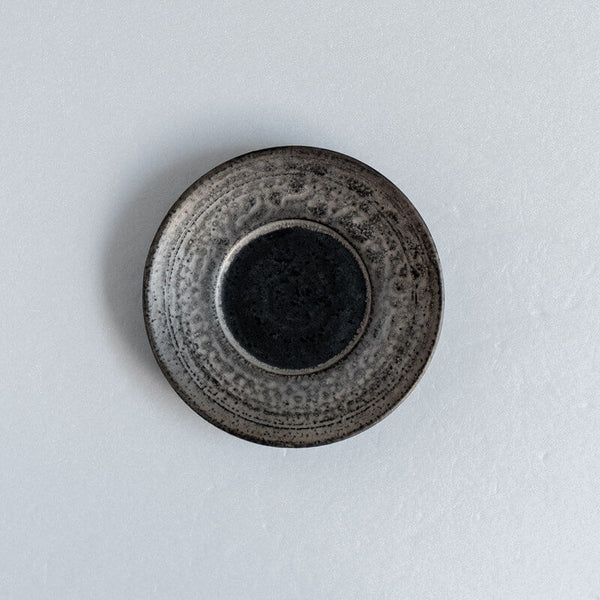 芳賀稔 黒銀 リム皿 13cm