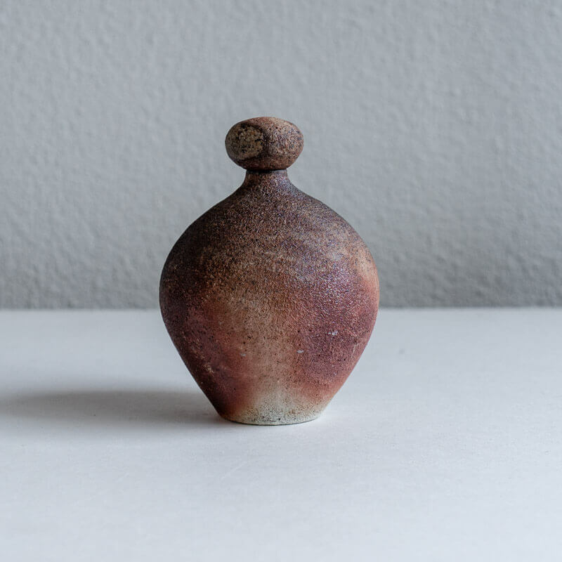 大橋睦 焼締粉引 蓋つき花入れ B